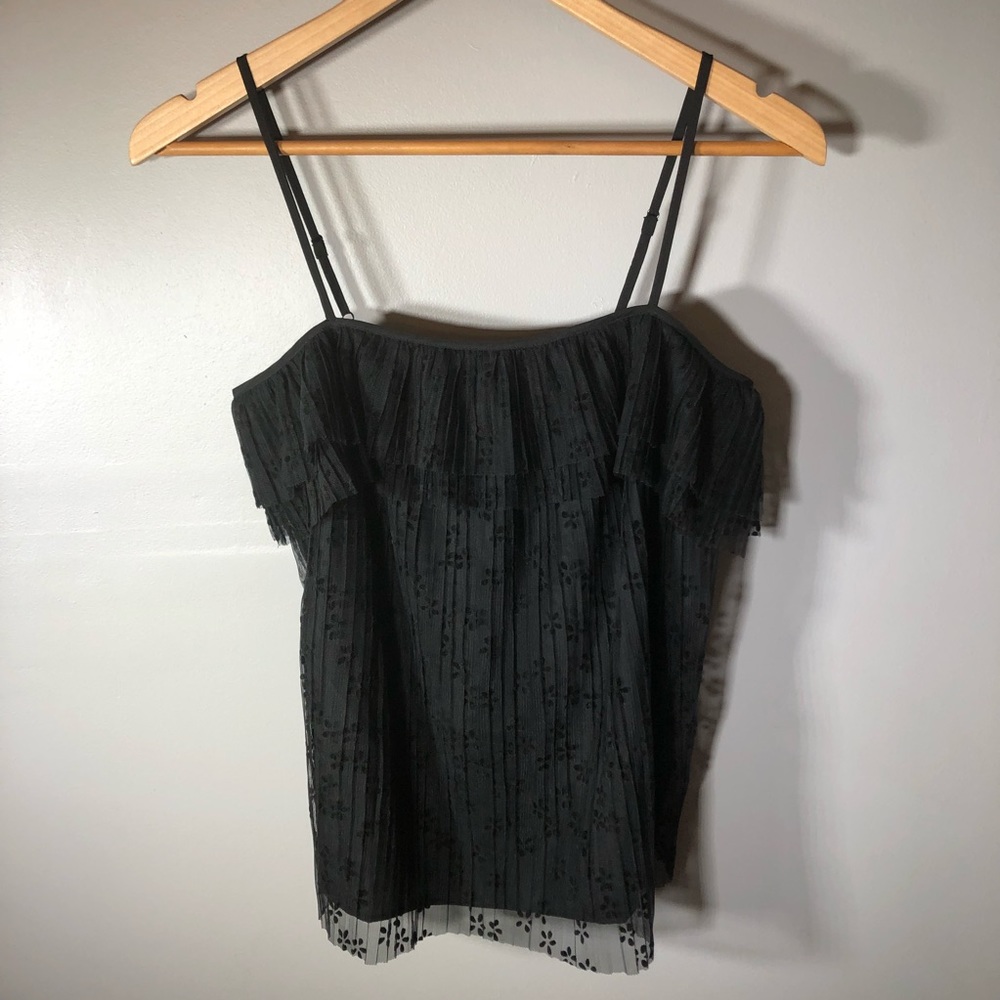 NWT J. Crew Fluttery Lace Cami Top Black XXS